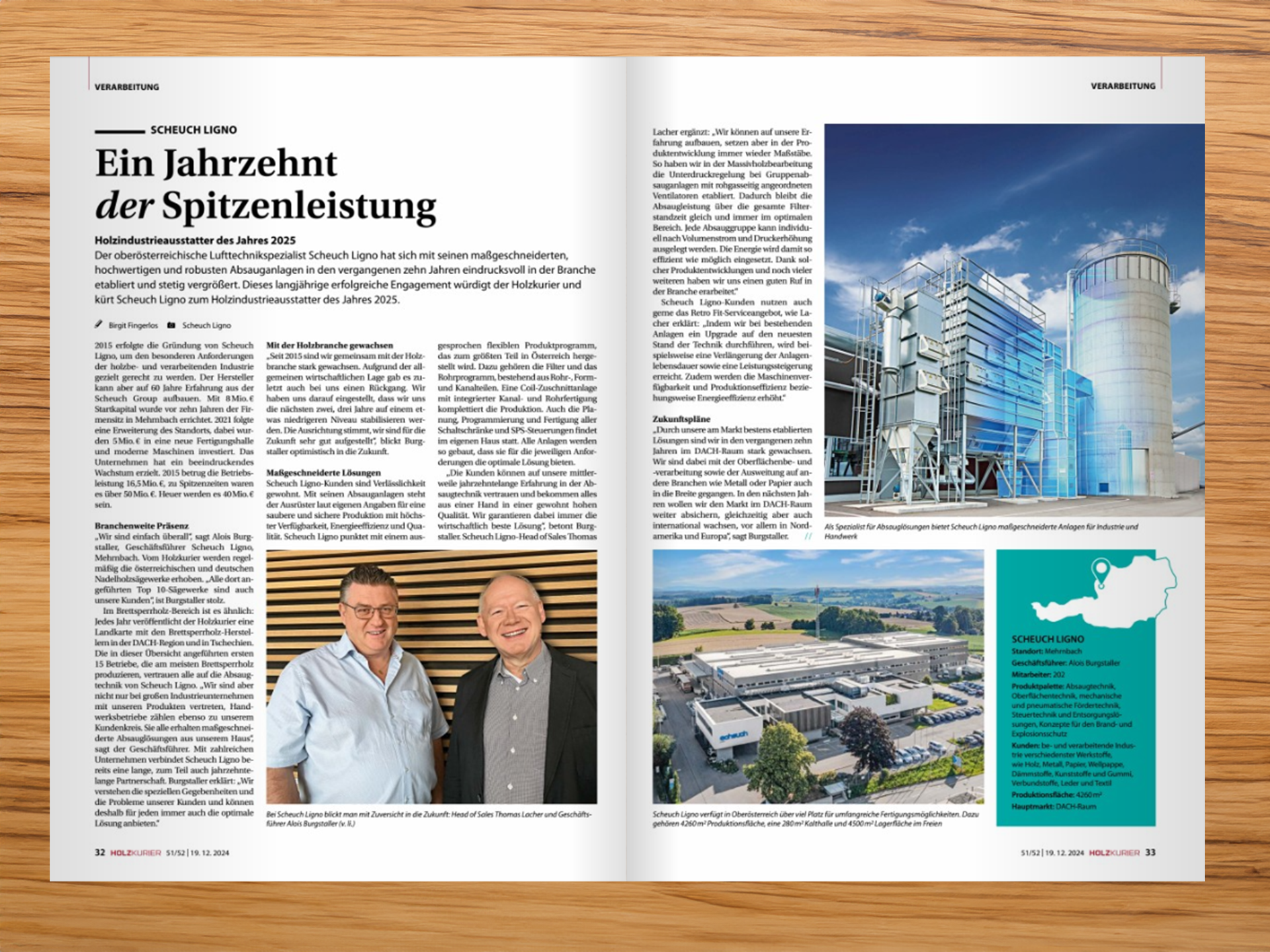 Beitrag im Holzkurier über die Ehrung der Scheuch LIGNO zum Holzindustrie-Ausstatter des Jahres 2025